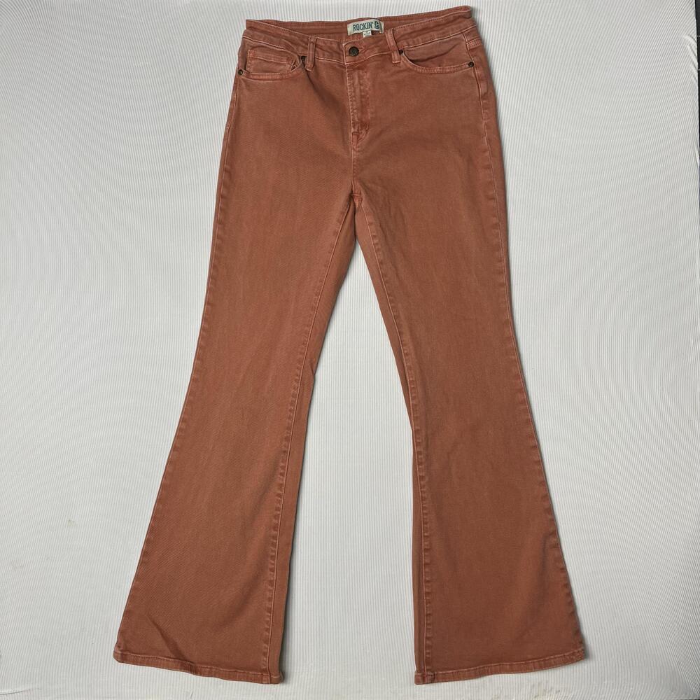 Rockin' C Jeans Womens 31 Orange Medium Wash High Rise Flare Stretch 31x34